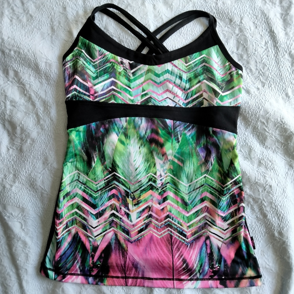 KOS USA Double String Cross Back Strapy Colorful Active Tank Top Women's Size S
